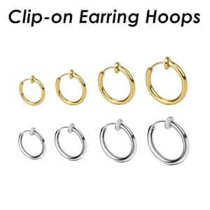 Clip on Earrings for Women, Stainless Steel Earring Hoops Hypoallergenic, No Piercing Earrings for Men, Hoop Earrings Gold Silver image 10