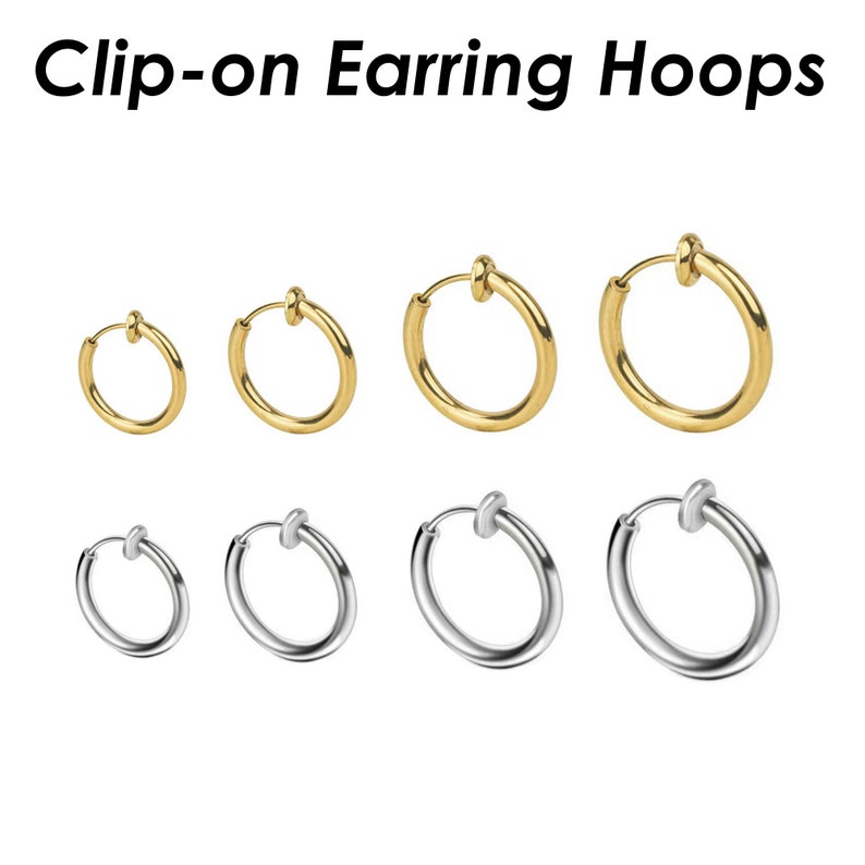 Clip on Earrings for Women, Stainless Steel Earring Hoops Hypoallergenic, No Piercing Earrings for Men, Hoop Earrings Gold Silver image 10