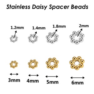 50 x Daisy Beads, Stainless Steel Spacer Beads Wholesale, Tarnish Free Silver Gold Daisy Spacers, Heishi Beads Flower Beads Jewelry Making image 4