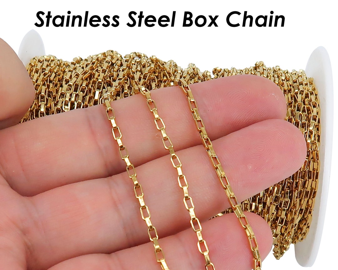 Stainless Steel Chain Bulk Chain by Foot Inch, Rectangle Box Chain Gold