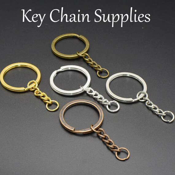 AlwaysBestQuality 10/50 x Bulk Keychain Supplies, Keychain Keyring with Chain Jump Rings, Key Chain Making, Split Key Ring - Bronze/Gold/Copper/Silver/Gold