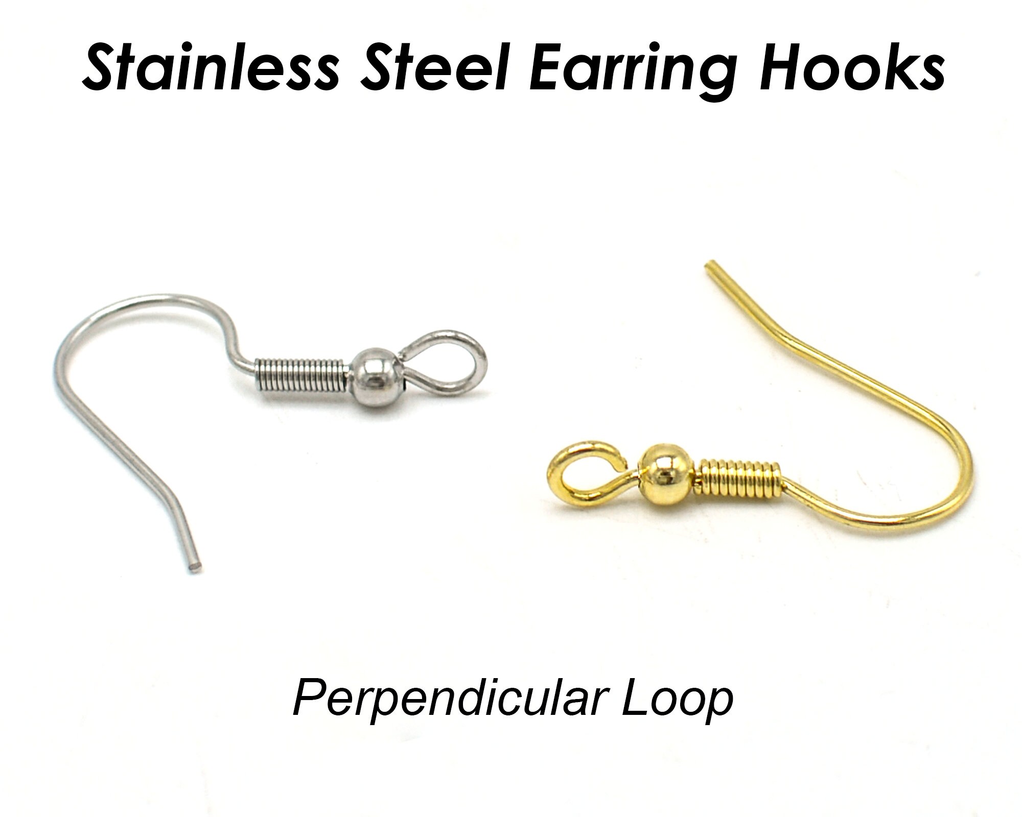 50 X Stainless Steel Earring Hooks Gold Silver, Surgical Steel Earring  Findings, Hypoallergenic Earring Wires Perpendicular Loop -  Canada