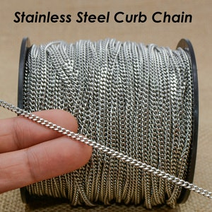 Stainless Steel Chain Bulk Wholesale by Yard Length Meter Silver Gold Curb Chain 1.5mm 2mm 3mm Curb Link Chains for Necklace Jewelry Making