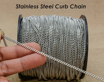 Stainless Steel Chain Bulk Wholesale by Yard Length Meter Silver Gold Curb Chain 1.5mm 2mm 3mm Curb Link Chains for Necklace Jewelry Making