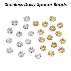 50 x Daisy Beads, Stainless Steel Spacer Beads Wholesale, Tarnish Free Silver Gold Daisy Spacers, Heishi Beads Flower Beads Jewelry Making image 9