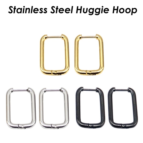 Stainless Steel Huggie Hoop Earrings for Men Women, Rectangle Earring Hoops Gold Silver Black, Huggie Earring Hoop Surgical Earring Hooks