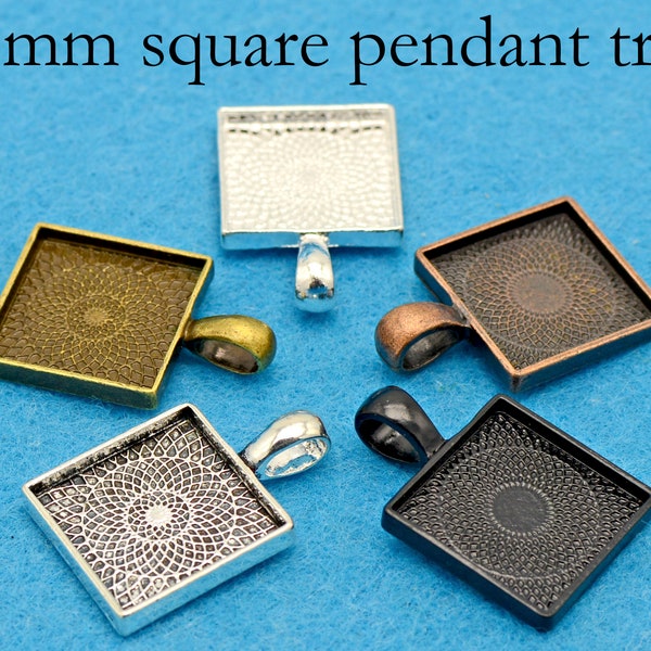 10/50pcs -  16mm Square Bezel Cup, Small Pendant Setting, Square Cameo Setting, 16mm Pendant Tray, Pendant Blanks for Cabochons or Resin