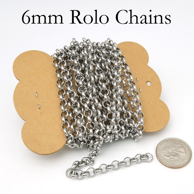10 Feet x Stainless Steel Rolo Chain Bulk Wholesale, Tarnish Free Gold Silver 6mm Big Rolo Link Chain for Necklace Bracelet Making image 6