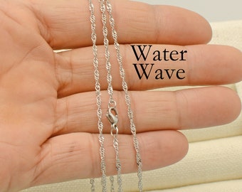 Water Wave Chain Necklace for Women, Stainless Steel Necklace Chain, Sparkly Chain, Twist Chain, Rope Chain, Singapore Chain Necklace
