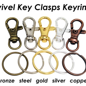 10 x  Key Chain Supplies, Swivel Clasp, Key Clip, Big Lobster Clasp, Snap Clip Hook, Key Ring, Split Rings - Silver, Bronze, Copper, Steel