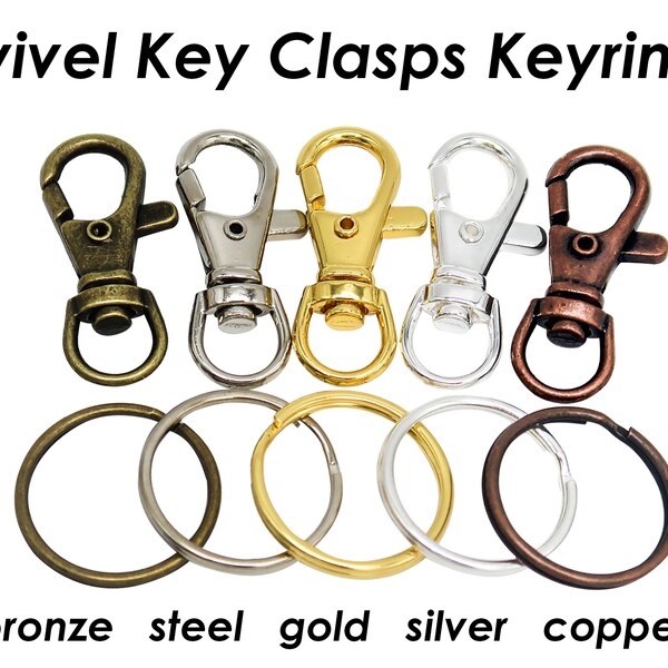 10 x  Key Chain Supplies, Swivel Clasp, Key Clip, Big Lobster Clasp, Snap Clip Hook, Key Ring, Split Rings - Silver, Bronze, Copper, Steel