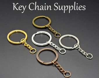 10/50 x Bulk Keychain Supplies, KeyChain Keyring with Chain jump rings,  Key Chain Making, Split Key Ring - Bronze/Gold/Copper/Silver/Gold