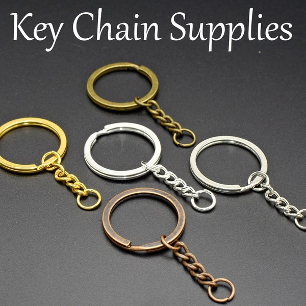 10/50 x Bulk Keychain Supplies, KeyChain Keyring with Chain jump rings, Key Chain Making, Split Key Ring - Bronzo/Oro/Rame/Argento/Oro