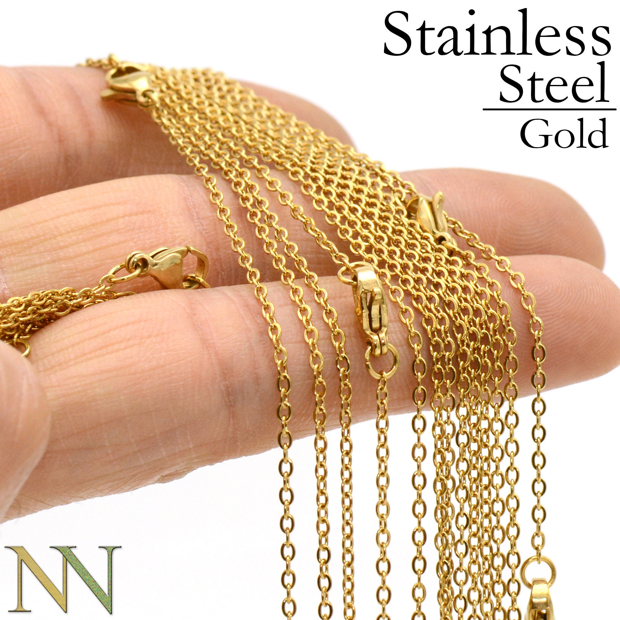 Tarnish Free Gold Necklaces for Women or Men, Stainless Steel