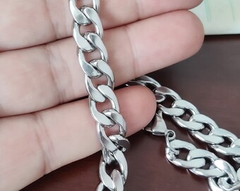 Polished Cuban Link Necklace for Men, Stainless Steel Chain Necklace, Silver Cuban Link Chain for Men, Gift for Men, Gift for Boyfriend