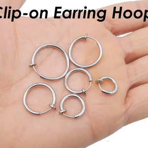 Clip on Earrings for Women, Stainless Steel Earring Hoops Hypoallergenic, No Piercing Earrings for Men, Hoop Earrings Gold Silver image 2