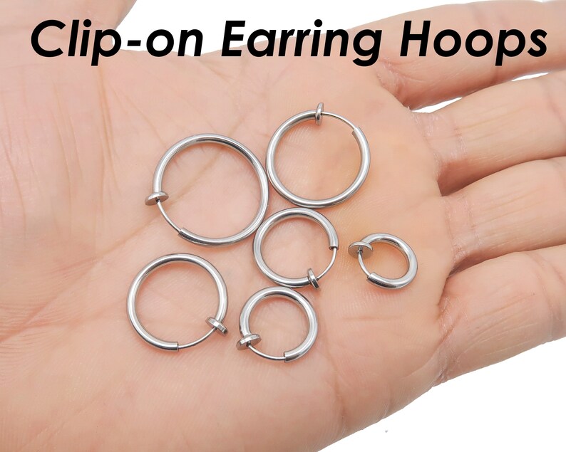 Clip on Earrings for Women, Stainless Steel Earring Hoops Hypoallergenic, No Piercing Earrings for Men, Hoop Earrings Gold Silver image 2