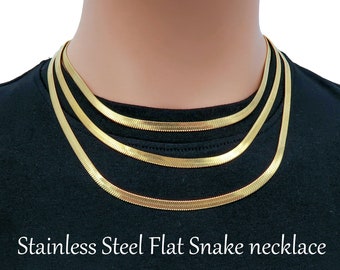 Stainless Steel Snake Necklace for Women Men, Herringbone Choker Gold Silver Snake ChainLayered Necklace Women Men, Gift for Her Him