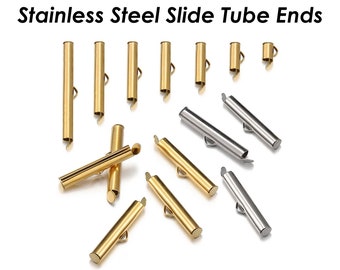 10 x Silde on End Clasp Tube Slider End Caps Siler Gold RVS Tube Slider Clips, Crimp End Clasp