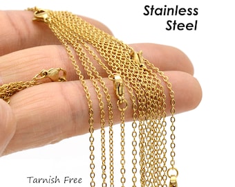 Tarnish Free Gold Necklaces for Women or Men, Stainless Steel Necklace Wholesale Cable Link Chain Rolo Necklace for Jewelry Making