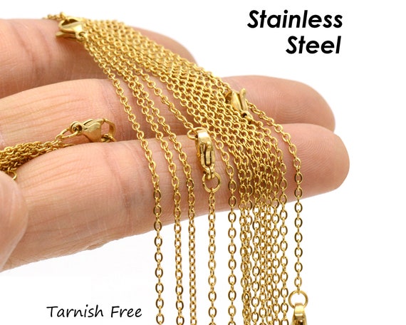 Tarnish Free Gold Necklaces for Women or Men, Stainless Steel Necklace  Wholesale Cable Link Chain Rolo Necklace for Jewelry Making 