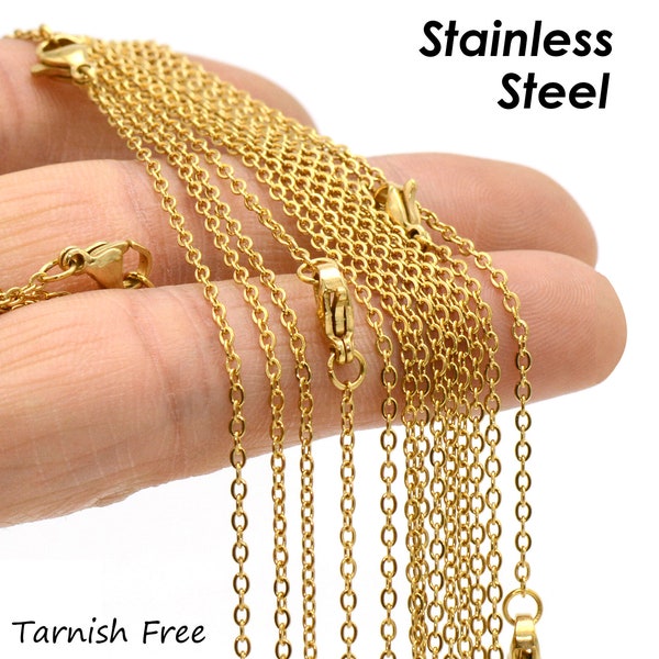 Tarnish Free Gold Necklaces for Women or Men, Stainless Steel Necklace Wholesale Cable Link Chain Rolo Necklace for Jewelry Making