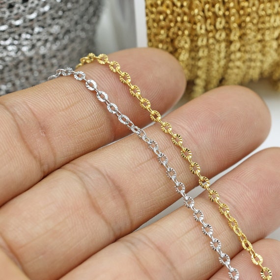Diamond Cut Sparkle Chain, Stainless Steel Chain, Textured Chain, Cable  Link Chain Bulk Wholesale Silver Gold Chain for Jewelry Making 