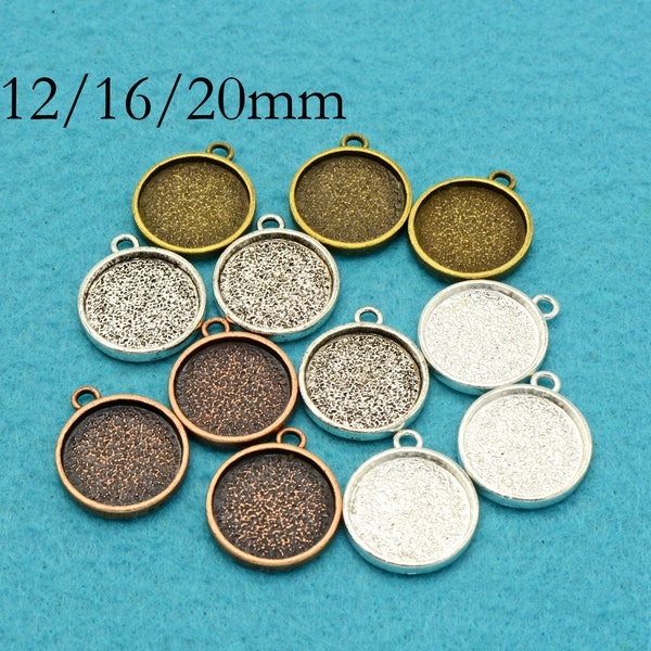 20 pcs - 12mm, 16mm, 20mm Round Bezel Setting, Round Tray, Small Base Charm for Necklace Pendants, Earrings and Bracelets Making