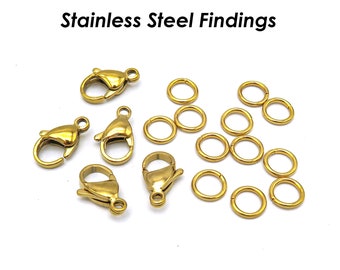 10/12/15mm Stainless Steel Lobster Clasp Gold Silver Black, 4/5/6/8mm Jump Rings, Tarnish Resistant Clasp and Rings, Jewelry Findings Supply