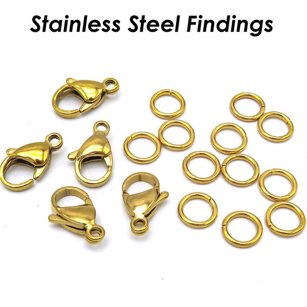 10/12/15mm Stainless Steel Lobster Clasp Gold Silver Black, 4/5/6/8mm Jump Rings, Tarnish Resistant Clasp and Rings, Jewelry Findings Supply