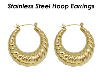 Clam Shell Huggie Hoop Earring Gold Silver, Stainless Steel Huggie Earring Hoops, Chunky Hinged Hoop Earrings for Women, Minimalist Earrings