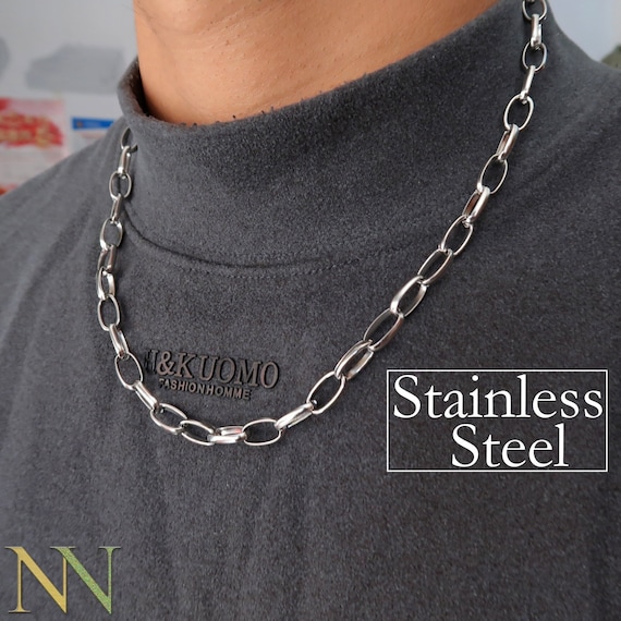 1pc Men'S Stainless Steel Necklace Chain Pendant Fashionable And Simple  Clip-On Earring