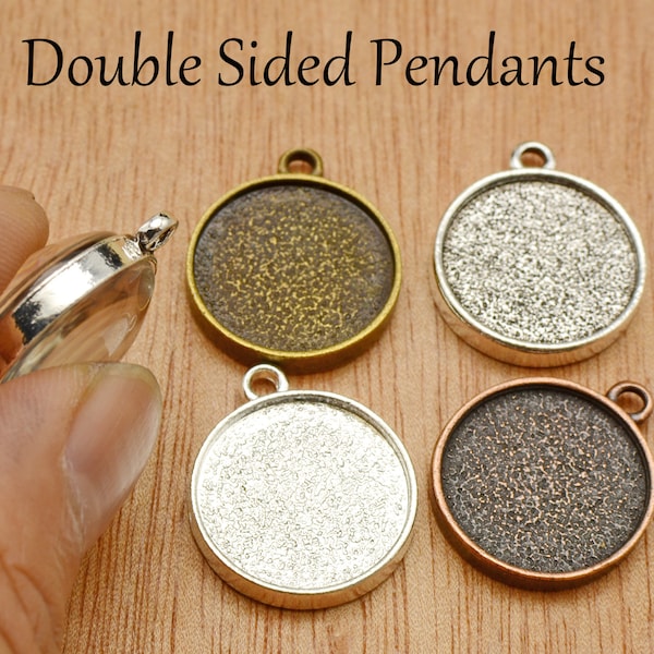 10/50 pcs - 20mm Double Sided Pendant Trays, Round Pendant Bezel Setting, Two Sided Pendant Blank Base - Silver/Bronze/Copper Jewelry Making