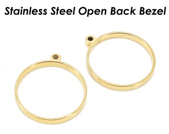 Stainless Steel Pendant Bezel Open Back Bezel Pendant Tray Gold Silver, Round Pendant Bezel Setting for Resin Polymer Enamel Jewelry Making