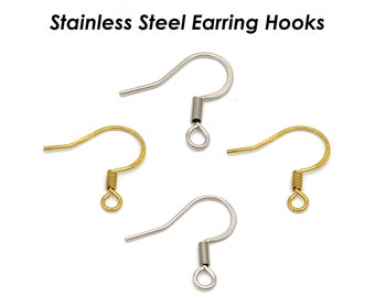 100 x Surgical Steel Earrings Hooks, Bulk Wholesale Stainless Steel Earring Findings Gold Silver, Hypoallergenic Earring Wires Tarnish Free