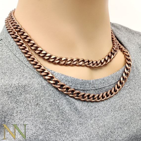 Antique Copper Necklaces for Men Women, Big Cuban Link Necklace