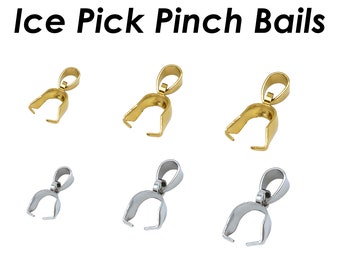 Ice Pick Bails, Stainless Steel Pinch Bail Clip Pendant Connectors, Silver Gold Pinch Bails for Jewely Making