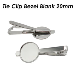 20mm Bezel Tie Clip Blank, Round Tie Clip Bezel for Custom Jewelry Making, Tie Clip Bars Tack Clasps for Men Rhodium