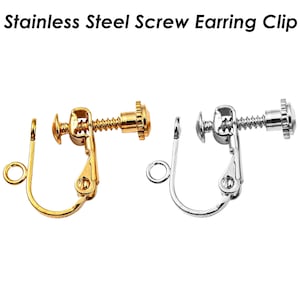 Stainless Steel Earring Clips with Loop, Clip-on Ear Wire Gold Silver, Screwback Lever Back Earring Findings, Non Pierced Earrings