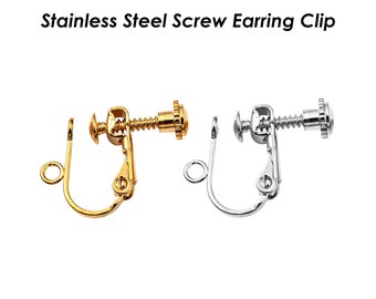 Stainless Steel Earring Clips with Loop, Clip-on Ear Wire Gold Silver, Screwback Lever Back Earring Findings, Non Pierced Earrings