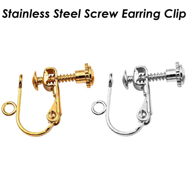 Stainless Steel Earring Clips with Loop, Clip-on Ear Wire Gold Silver, Screwback Lever Back Earring Findings, Non Pierced Earrings