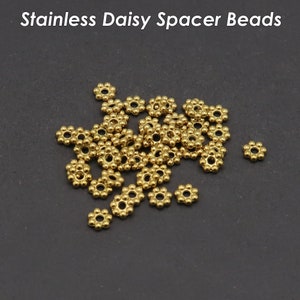 50 x Daisy Beads, Stainless Steel Spacer Beads Wholesale, Tarnish Free Silver Gold Daisy Spacers, Heishi Beads Flower Beads Jewelry Making image 5