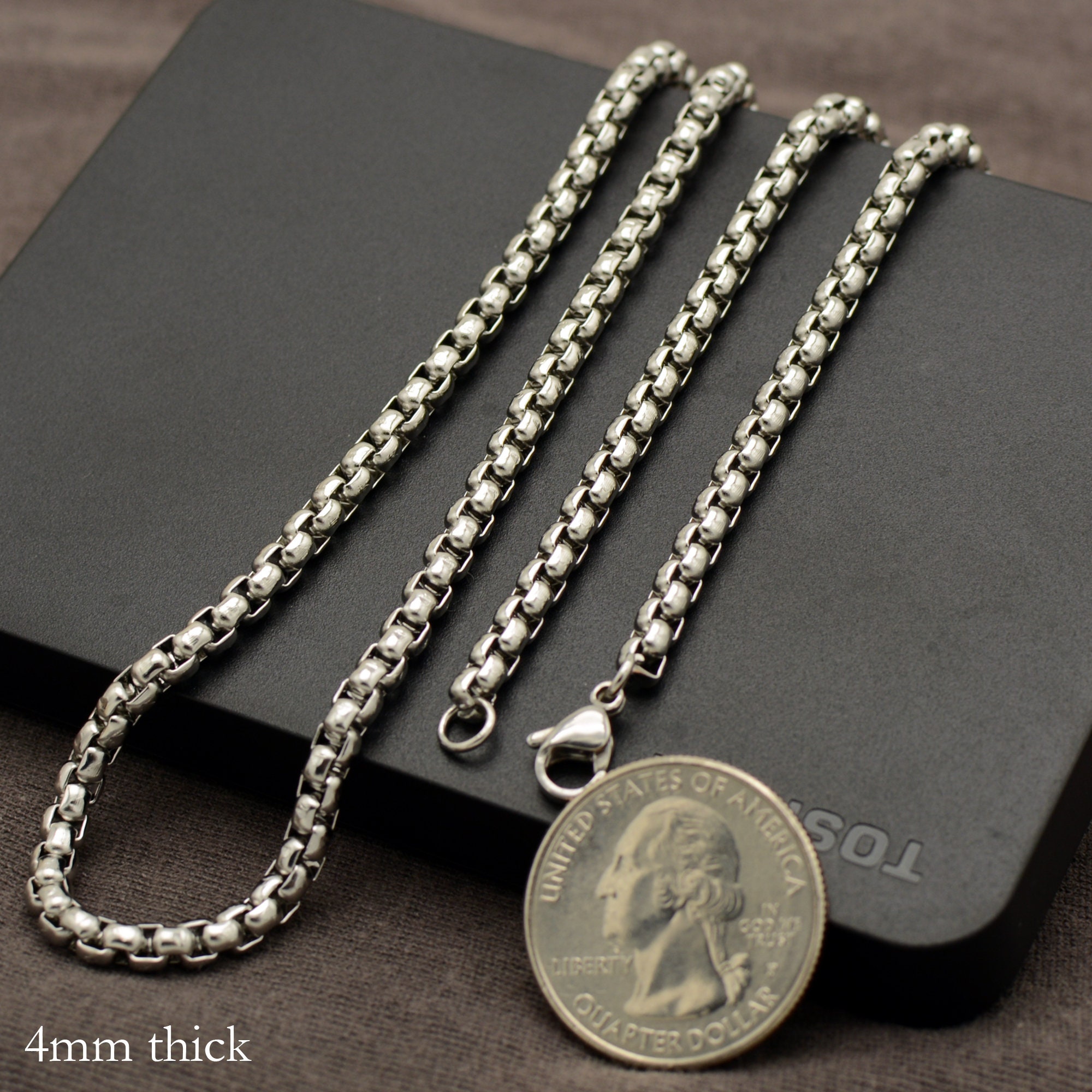 Vintage silvertone metal box chain 2 strap necklaces 26 inches