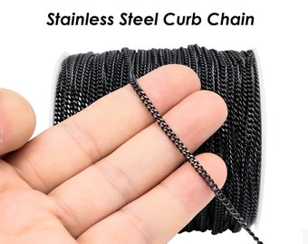 Chaîne en acier inoxydable noir en vrac par mètre de pouce, chaîne de bordure en acier inoxydable argenté et doré pour la fabrication de colliers ou de bracelets pour femmes ou hommes