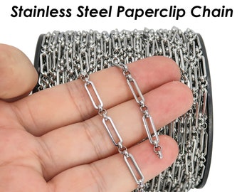 10 Feet - Paperclip Chain Gold Silver, Stainless Steel Chain Bulk Paper Clip Chain, Rectangle Link Chain for Necklace or Bracelet Making