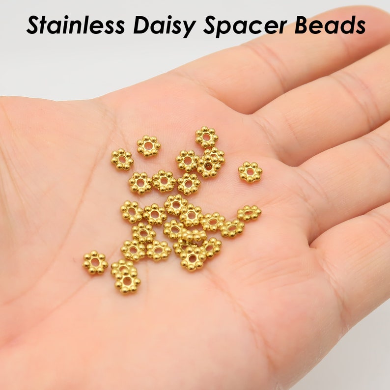 50 x Daisy Beads, Stainless Steel Spacer Beads Wholesale, Tarnish Free Silver Gold Daisy Spacers, Heishi Beads Flower Beads Jewelry Making image 7