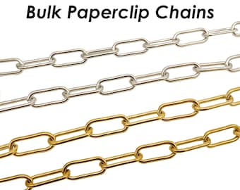 Stainless Steel Paperclip Clip Chain Gold Silver, Big Rectangle Link Chain, Stainless Steel chain Bulk Chain for Necklace Bracelet Making
