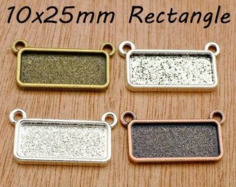 10/50 pcs - 10x25mm Rectangle Horizontal Necklace Connector Bezel Tray, Pendant Blank Setting Base for Cabochon or Resin DIY Jewelry Making