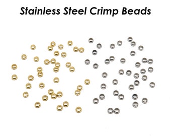 100 x Bulk Crimp Beads Stainless Steel Micro Crimp Beads Gold Silver, Beading Jewelry Findings Suppies, Spacer Beads