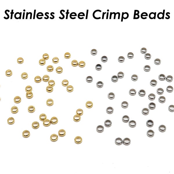 100 x Bulk Crimp Beads Stainless Steel Micro Crimp Beads Gold Silver, Beading Jewelry Findings Suppies, Spacer Beads